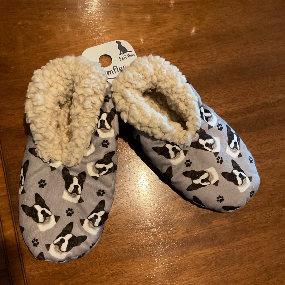 Comfies NWT Boston Terrier slippers fleece lined